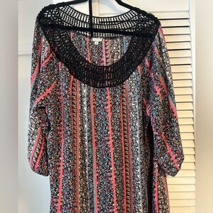 Colorful Polyester Top with Lace Trimmed Neckline